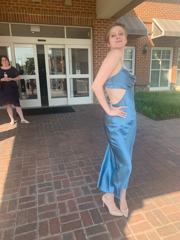 blue wedding guest dress midi Elegant Solid Color Blue A-Line Wedding Guest Dress, Blue / M