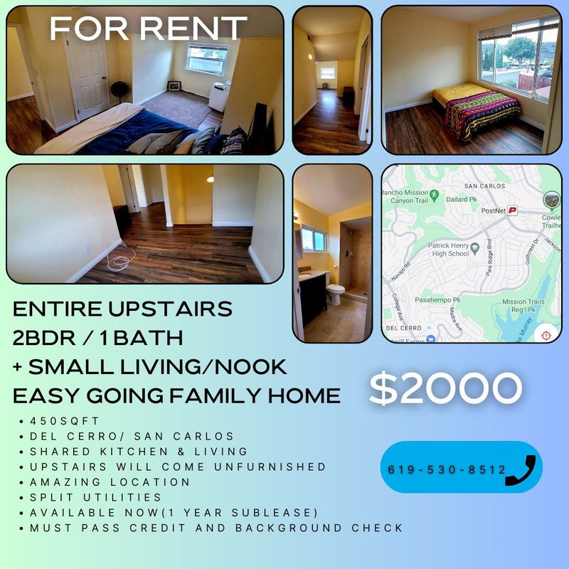 'Entire upstairs of 5br home Del Cerro/San Carlos' Room to Rent from