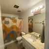 Photo 8: It has glass sliding doors, but I don't like the look, so I put the curtain in front.  There's a lar