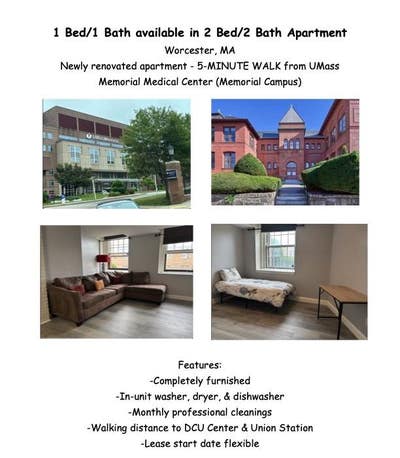 1 Bed/1 Bath available in Worcester, MA  Main Photo