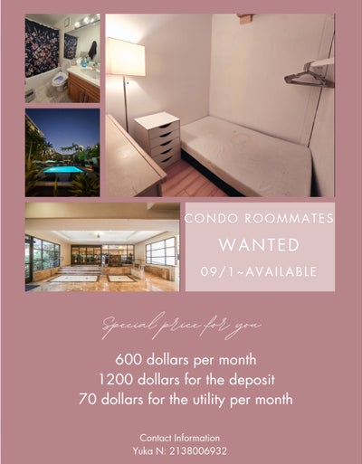 $600 Female Room in Luxury DTLA Condo for Students Main Photo