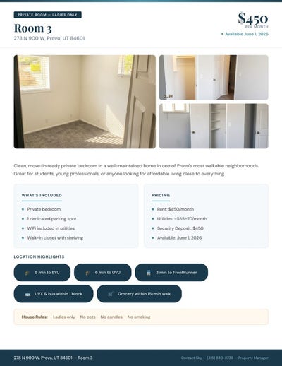 Room Available NOW  $mo Near BYU & DT Provo! Main Photo