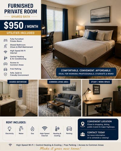 Furnished Private Room Available - No Realtor Fee Main Photo