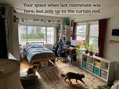 Your "bedroom" is part of the living room. Main Photo