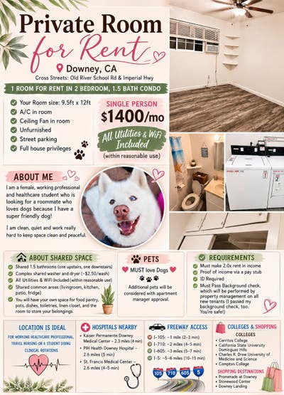 Downey Healthcare workers Room4Rent Main Photo