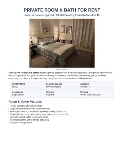 Room For Rent Main Photo