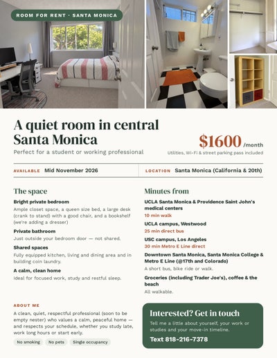 Santa Monica Private Bedroom + Bathroom for rent Main Photo